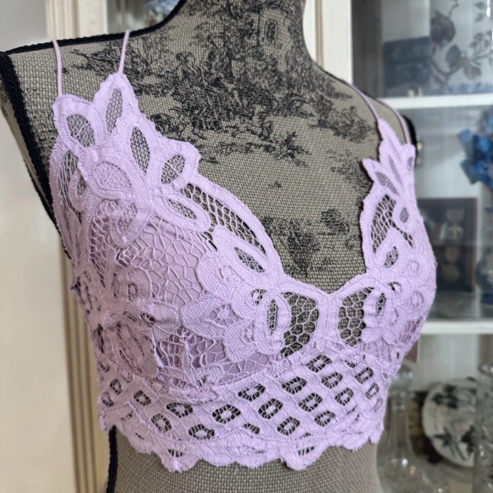 Free People Adella Bralette Top Crop Cami Lace Moonlit Orchid Purple Medium